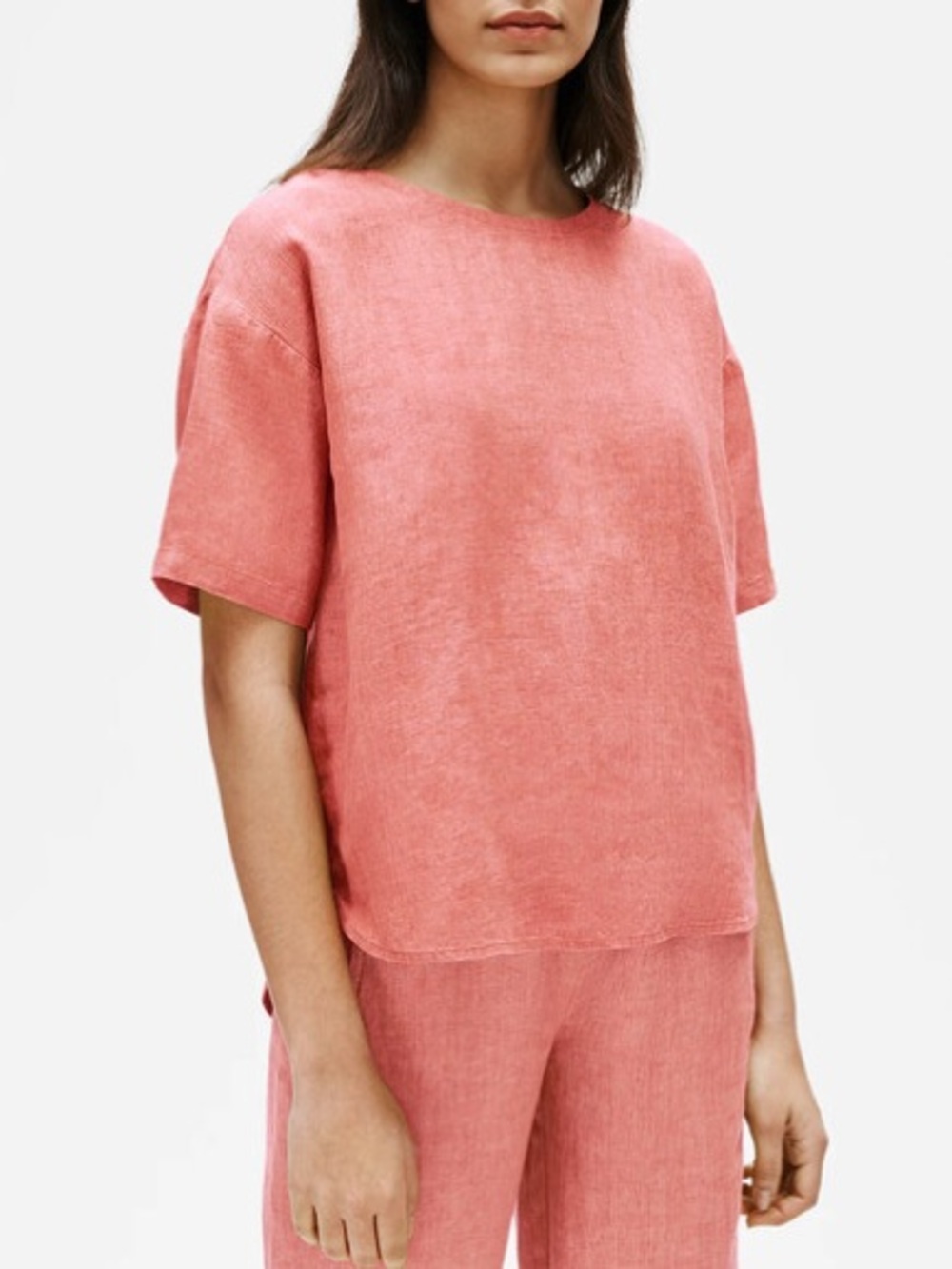 Eileen Fisher Washed Organic Linen Delave Box Top XL Red Short Sleeve Minimalist